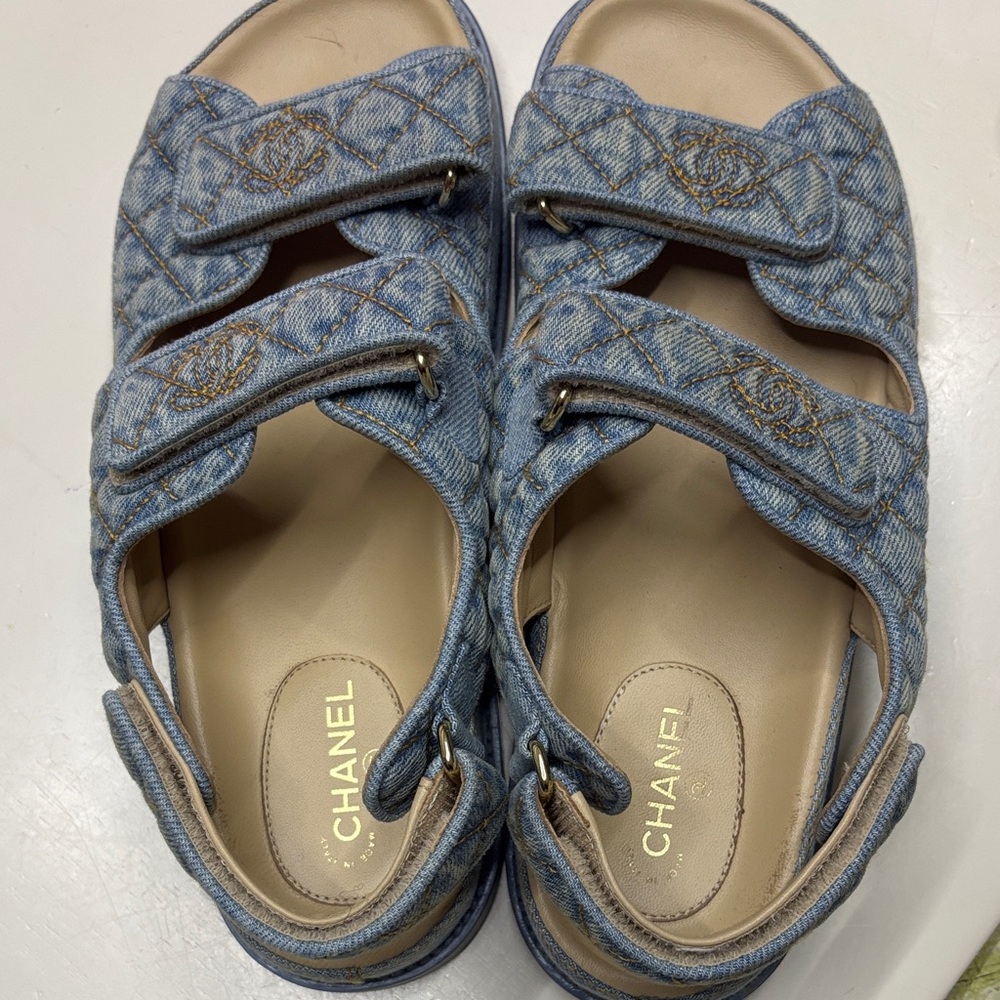 CHANEL Denim Blue Quilted Sandals
